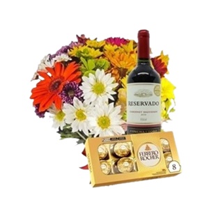 18-Buquê de Flores com Chocolate Vinho